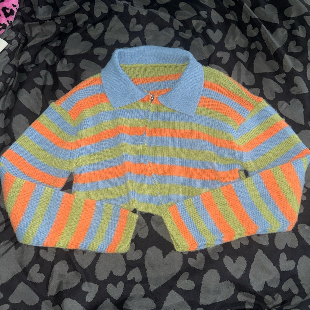 SHEIN Colorful Striped Collared Sweater